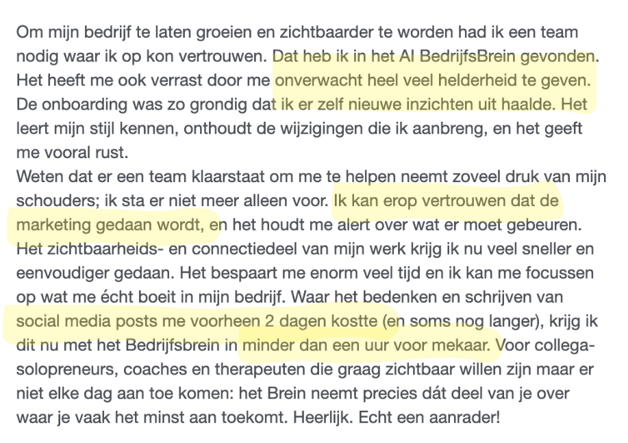 Review van Claudia over haar AI BedrijfsBrein